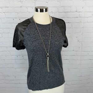 Banana Republic Small Gray Vegan Leather Sleeve Tee Goth, Utility, Grunge, Edgy
